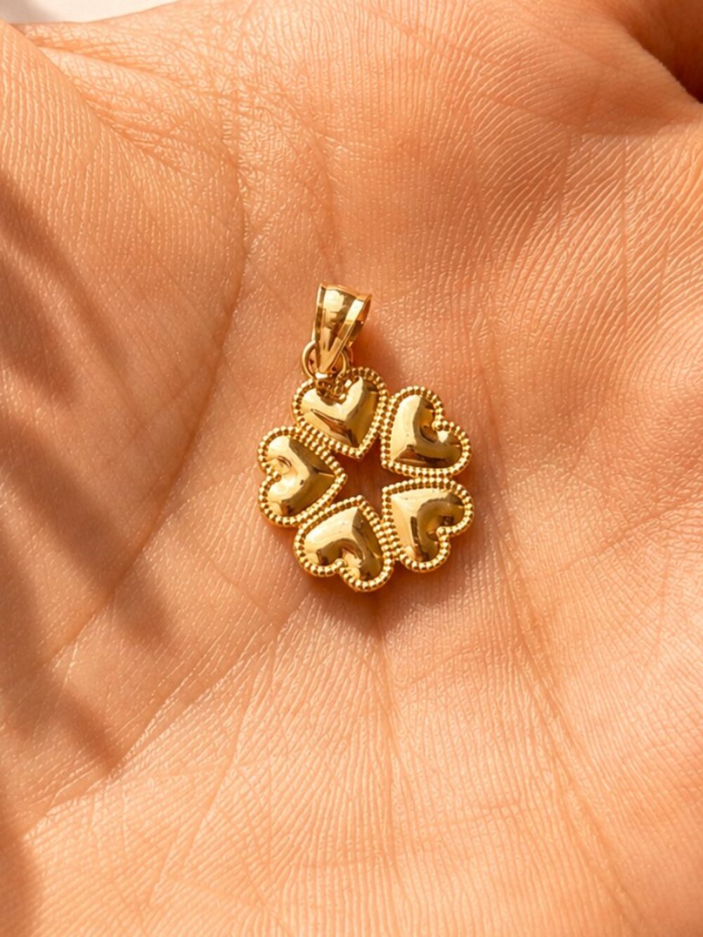 Real 14K Gold Heart Clover Pendant, Four Leaf Lucky Charm Necklace Pendant, Gift